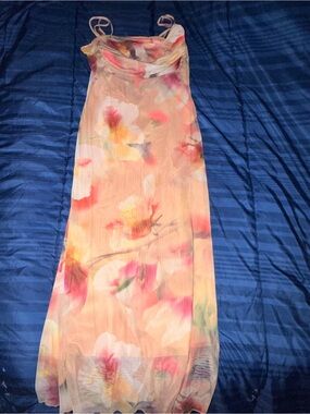 See You Monday Peach Floral Backless Maxi Dress